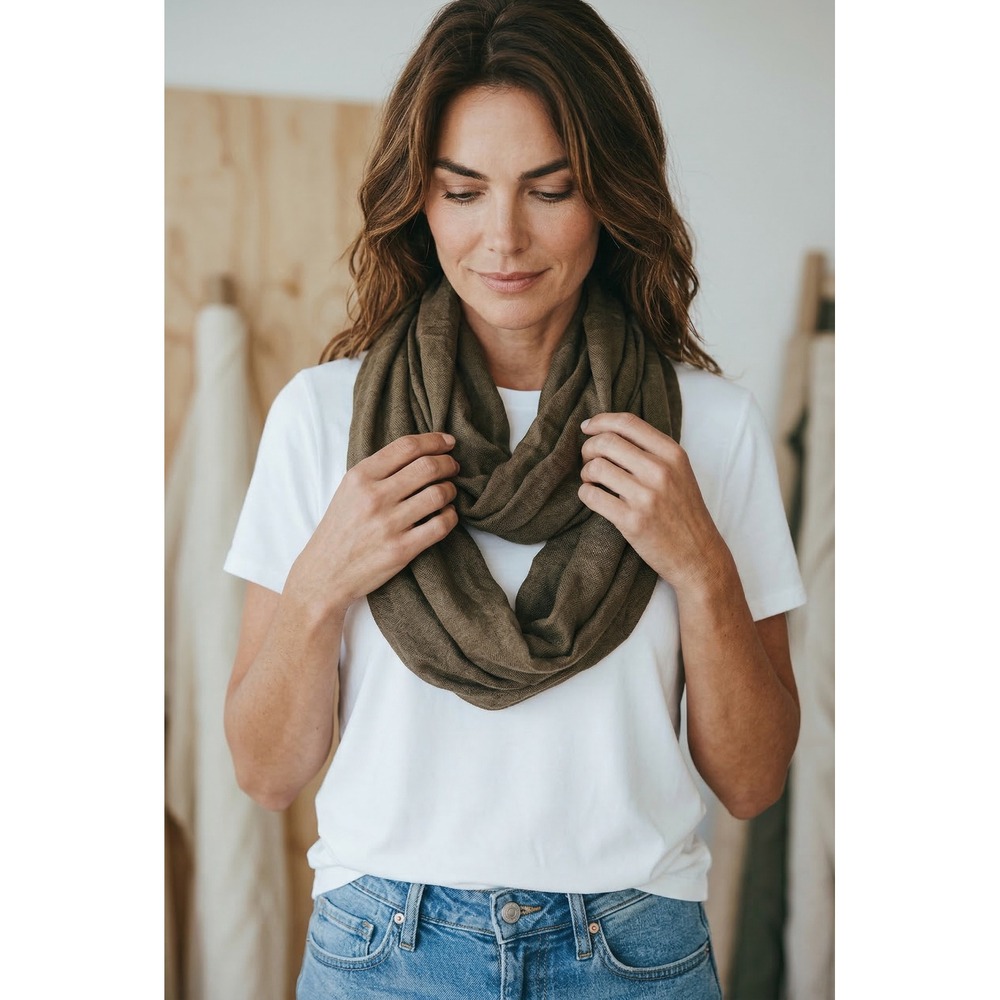 Olive‎ Green Lightweight Gauze Infinity Scarf Women Casual Boho Loop Scarf